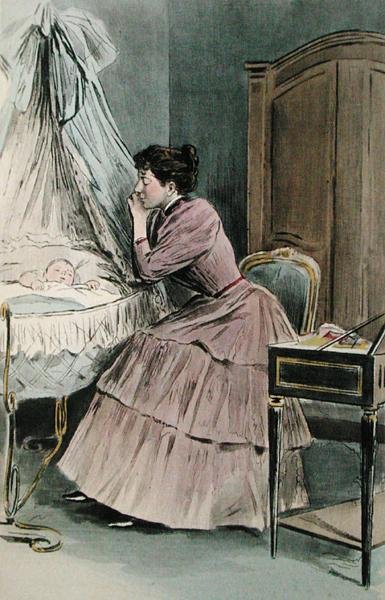 Nuori äiti Octave Uzannen teoksesta "La Femme a Paris", kaiverrus F. Masse tekijältä Pierre (after) Vidal