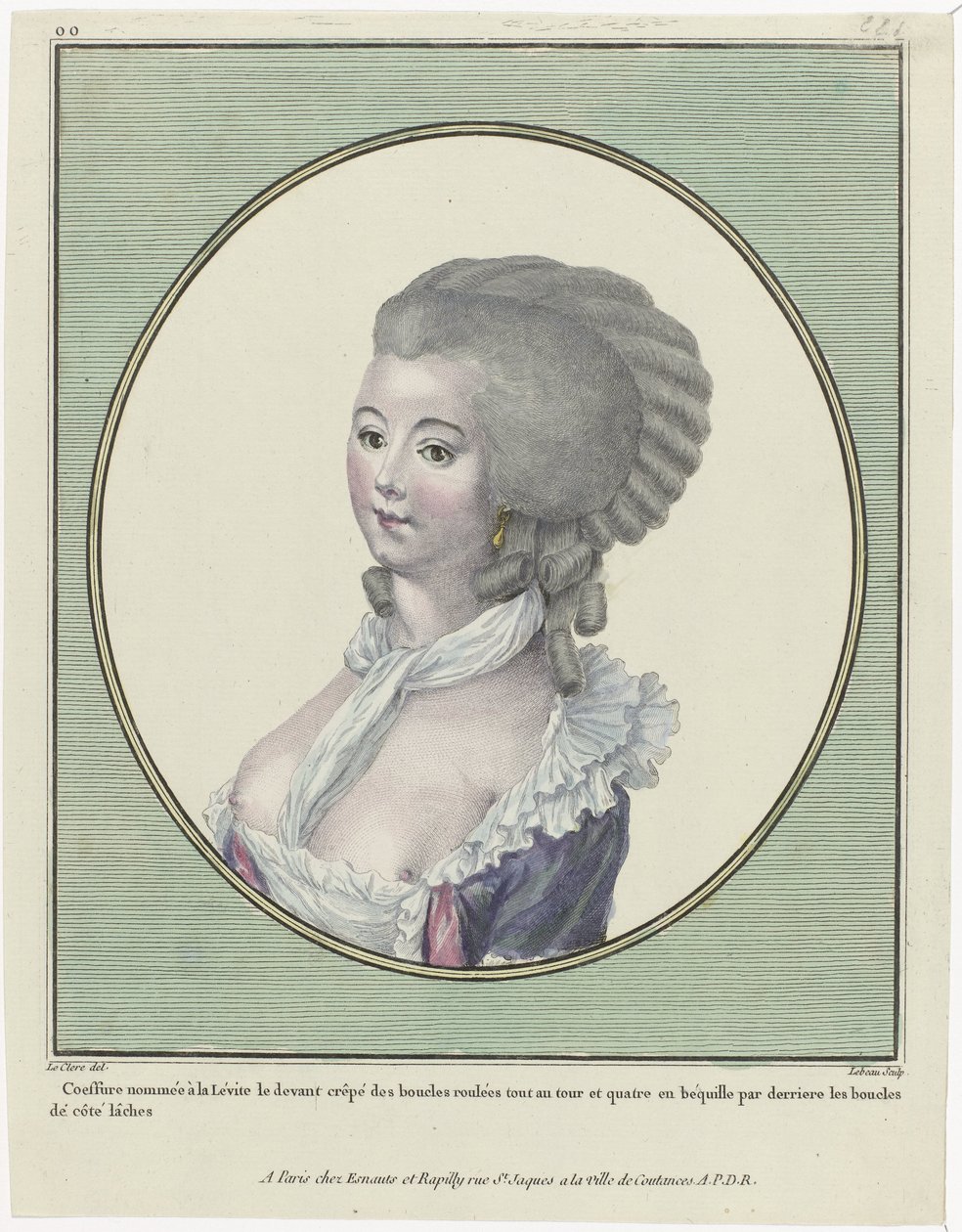 Gallerie des Modes et Costumes Français, 1781, oo 221: Leeviläisen mukaan nimetty koeffure (...) tekijältä Pierre Adrien Le Beau