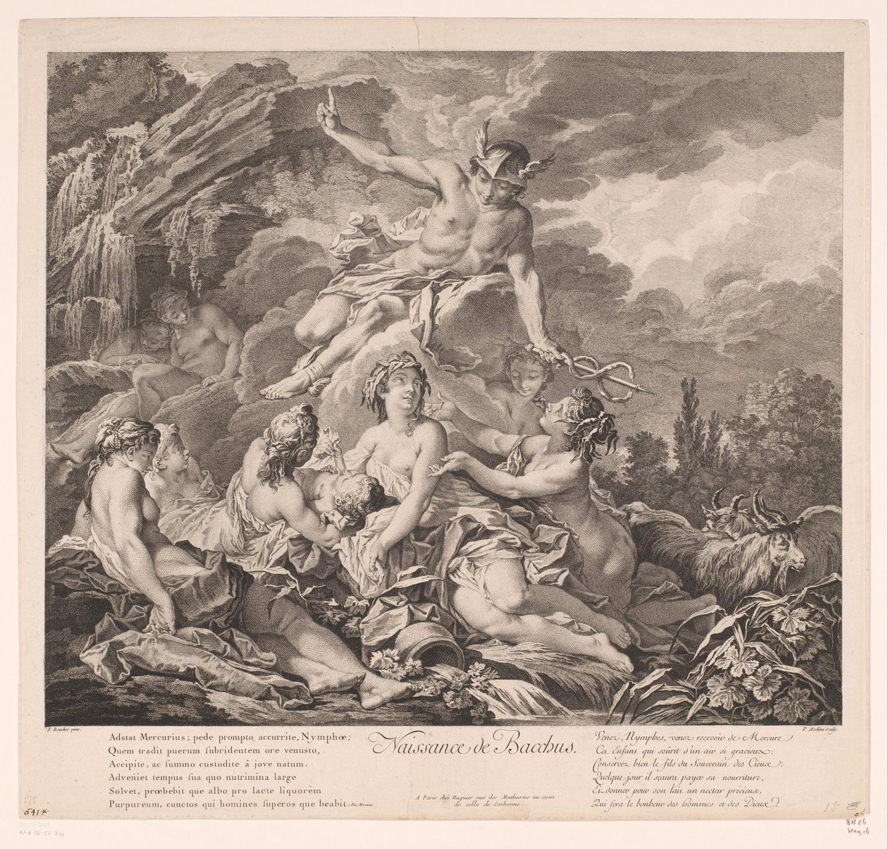 Bacchuksen syntymä Naissance de Bacchus (otsikko esineessä) tekijältä Pierre Alexandre Aveline