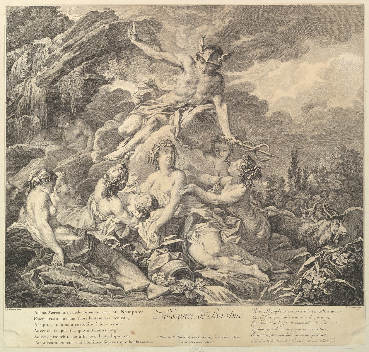 Naissance de Bacchus Bacchuksen syntymä 1700-luvulla. tekijältä Pierre Alexandre Aveline