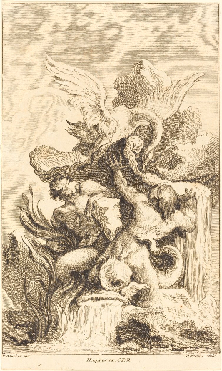 Kaksi Tritonia ja Joutsen tekijältä Pierre Alexandre Aveline after François Boucher
