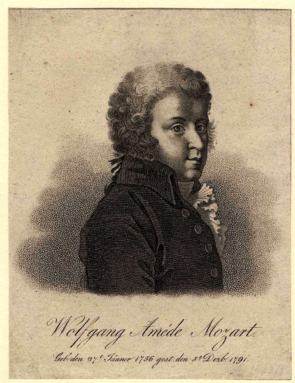 Muotokuva säveltäjä Wolfgang Amadeus Mozartista 1756-1791, vuoden 1824 jälkeen tekijältä Pierre Alexandre Tardieu
