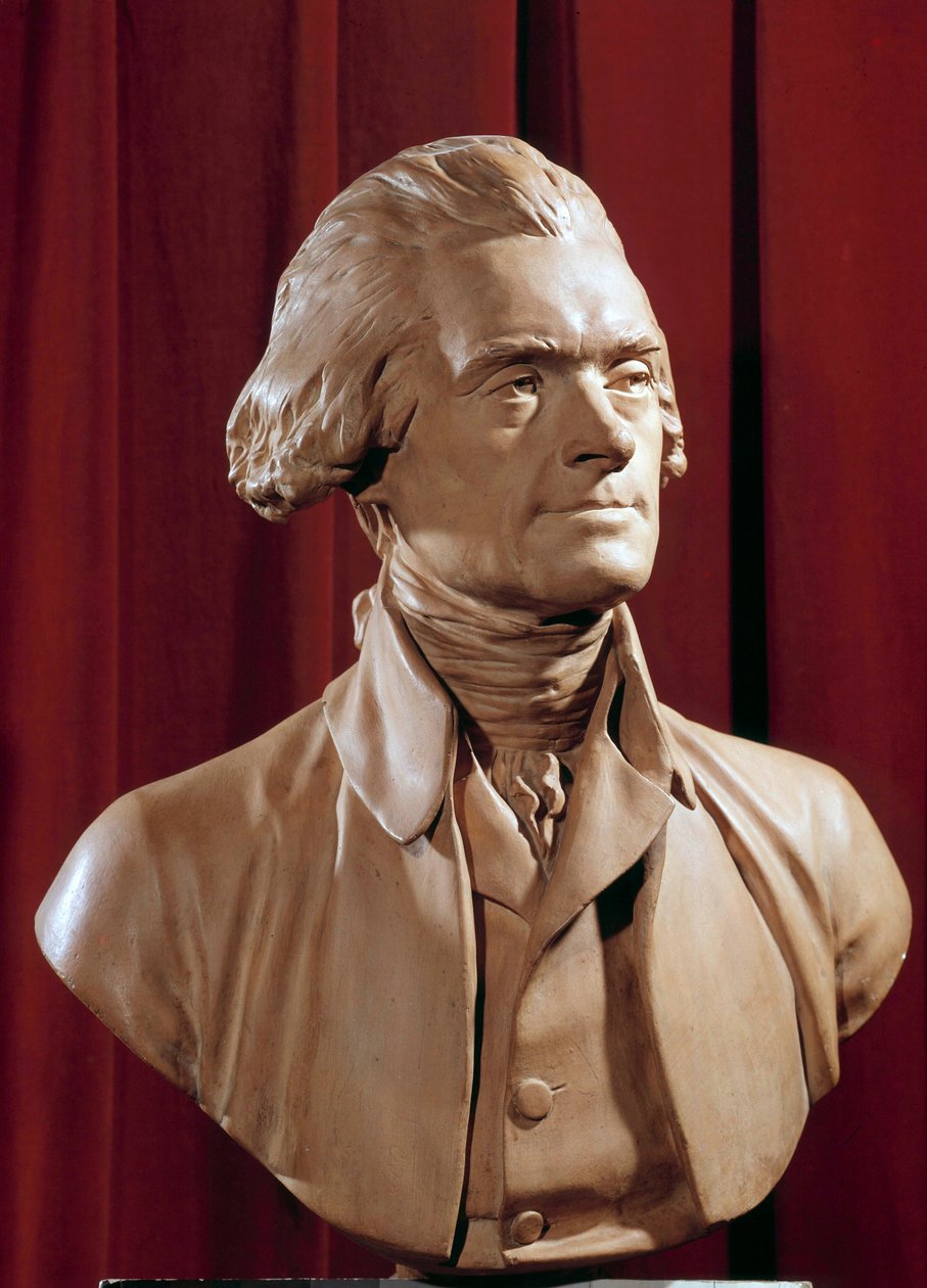 Thomas Jeffersonin (1742-1826) rintakuva Yhdysvaltain presidentin Pierre Alexandre Willen (1748-1821) veistos 1700-luvun Blerancourt. Musee Franco amerikkalainen tekijältä Pierre Alexandre Wille
