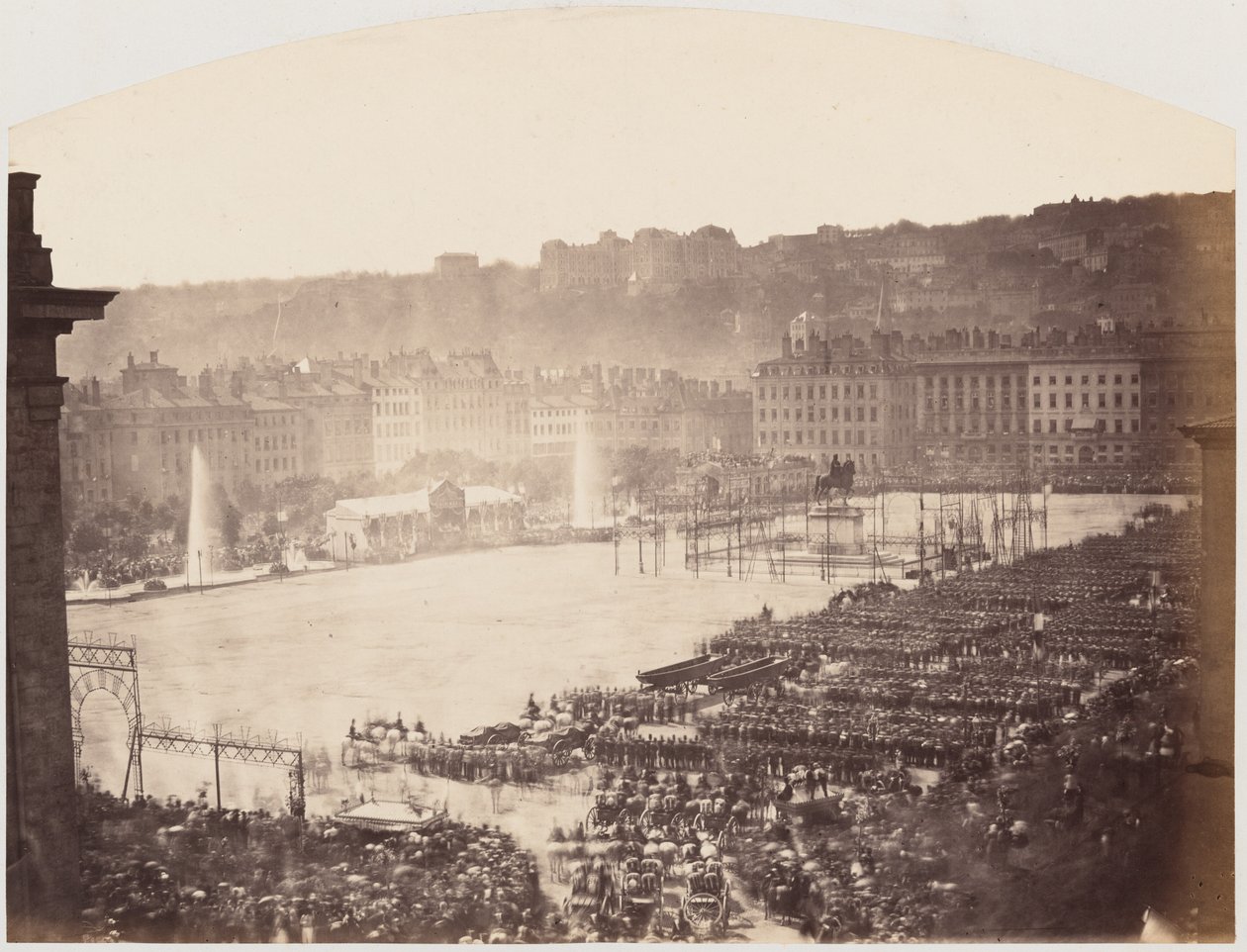 Napoleon III:n joukkojen kokoontuminen, Place Bellecour de Lyon,1860 (kuva) tekijältä Pierre Ambroise Richebourg