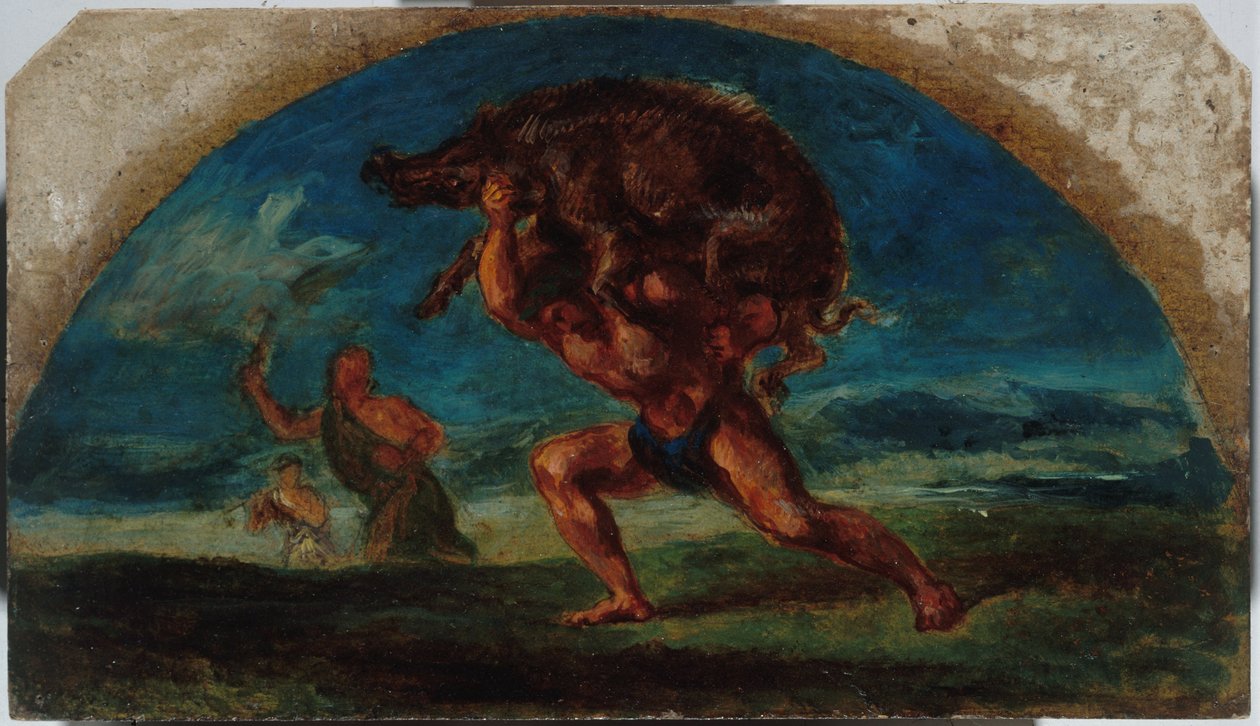 Luonnos Salon de la Paix -tapahtumaan Hôtel de Ville -hotellissa Pariisissa: Hercules ja Erymanthem-karju, Delacroix