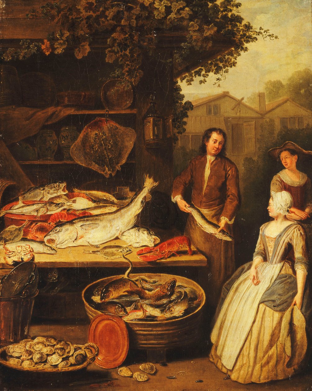 Kalakauppias esittelee haukea piikalle, 1727 tekijältä Pierre Angelis or Angillis