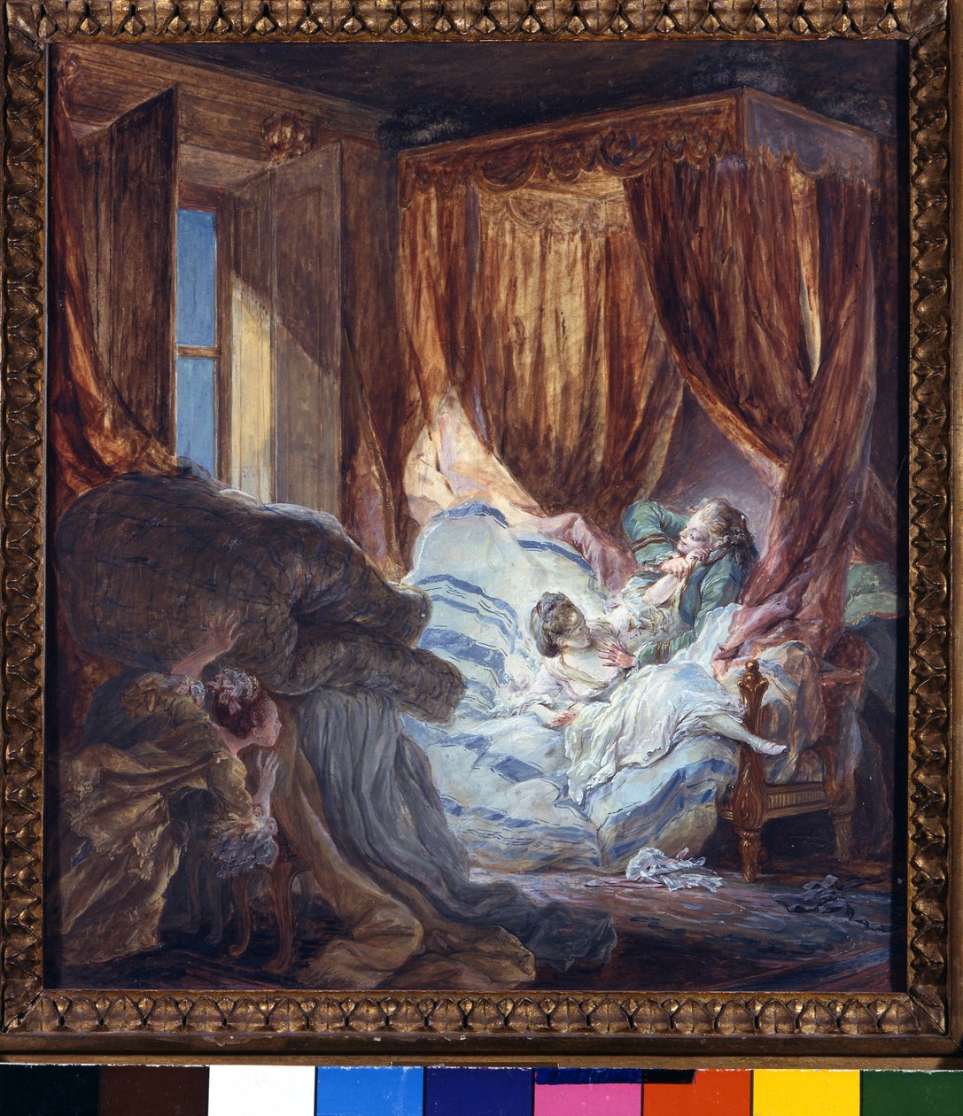 Morsian uteliaita. Pierre Antoine Baudouinin (1723-1769) maalaus. Pariisi, Koristetaiteen museo tekijältä Pierre Antoine Baudouin