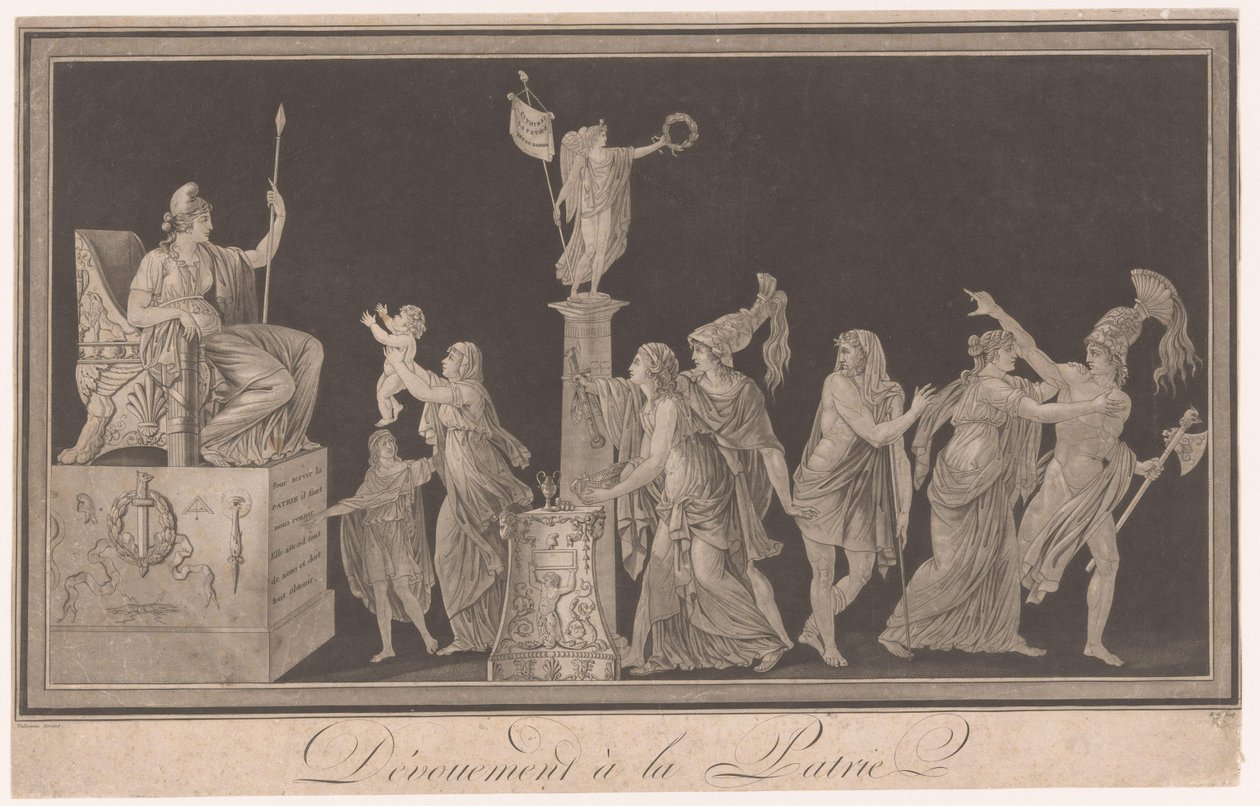 Allegoria omistautumisesta Ranskalle Dévouement à la Patrie (otsikko esineessä) tekijältä Pierre Antoine Demachy