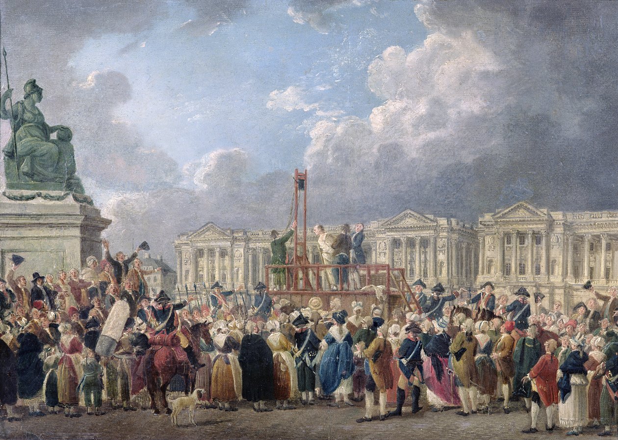 Teloitus, Place de la Revolution, elokuun 1793 ja kesäkuun 1794 välisenä aikana tekijältä Pierre Antoine Demachy