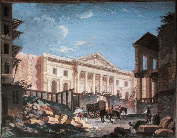 Academie de Chirurgien rakentaminen, Pariisi, n. 1780-1789 (guassi paperille) tekijältä Pierre Antoine Demachy