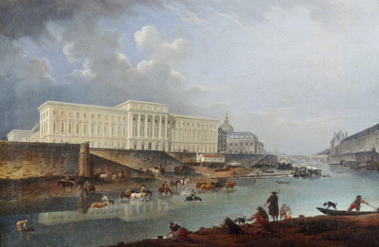 Hôtel de la Monnaie, Quai de Conti ja Seine Pointe de la Citésta nähtynä, 1777. tekijältä Pierre Antoine Demachy