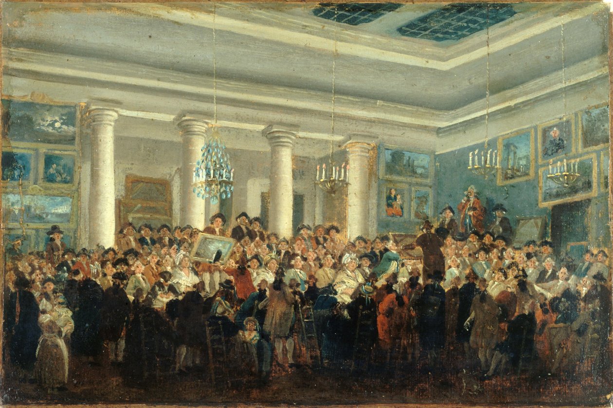 Maalausten julkinen myynti, noin 1785 (öljy kankaalle) tekijältä Pierre Antoine Demachy