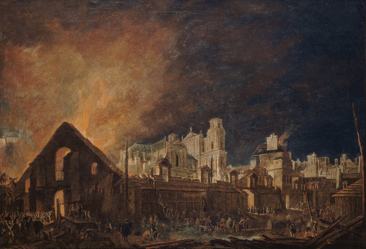 Foire Saint-Germain tulipalon jälkeen 16.–17. maaliskuuta 1762, 1762. tekijältä Pierre Antoine Demachy