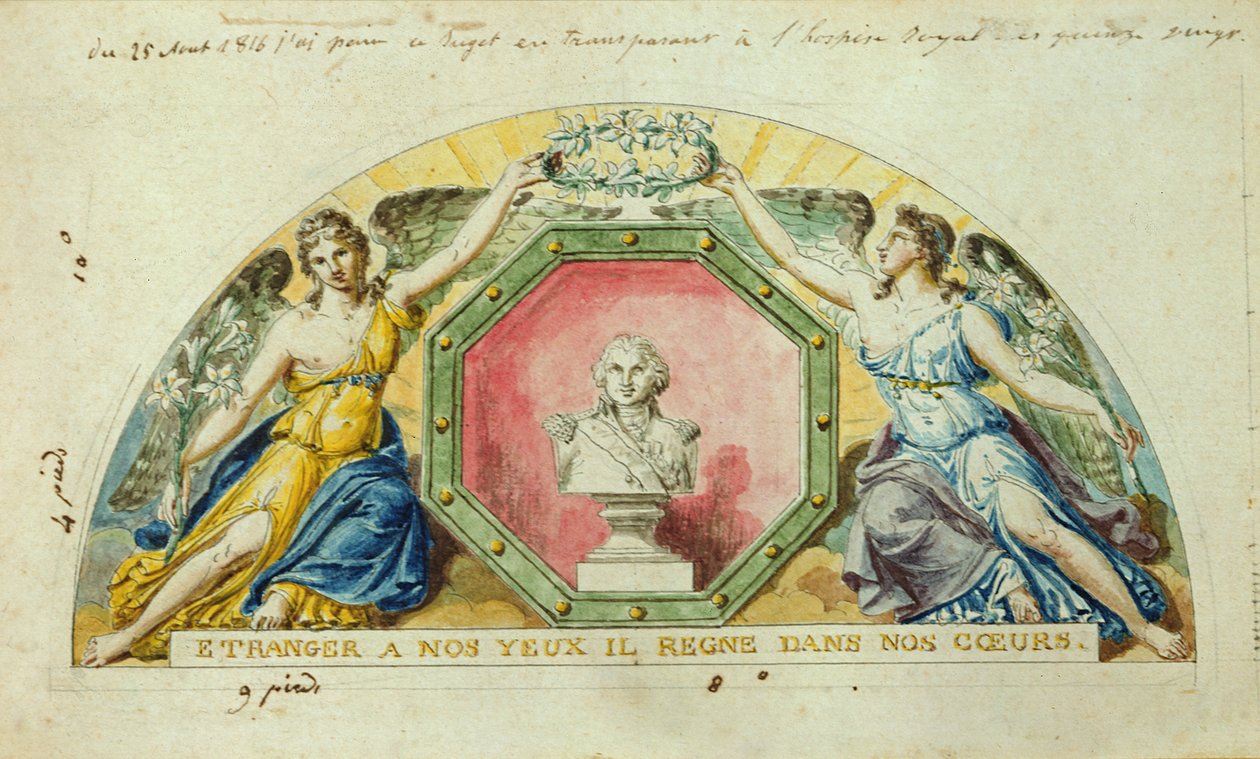 "Silmillemme tuntematon, mutta sydämissämme hän hallitsee": Ranskan kuningas Ludvig XVIII (1755-1824) vierailu Quinze-Vingtsin sairaalaan vuonna 1816. tekijältä Pierre Antoine Lesueur