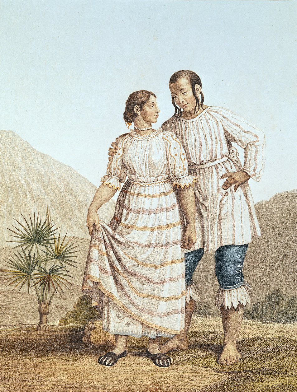 Meksikon intiaaniasu, Alexander von Humboldtin (1769-1859) teoksesta Voyage aux Regions Equinoxiales du Nouveau Continent, Michel Bouquetin (1807-90) kaiverrus, 1810. tekijältä Pierre Antoine Marchais