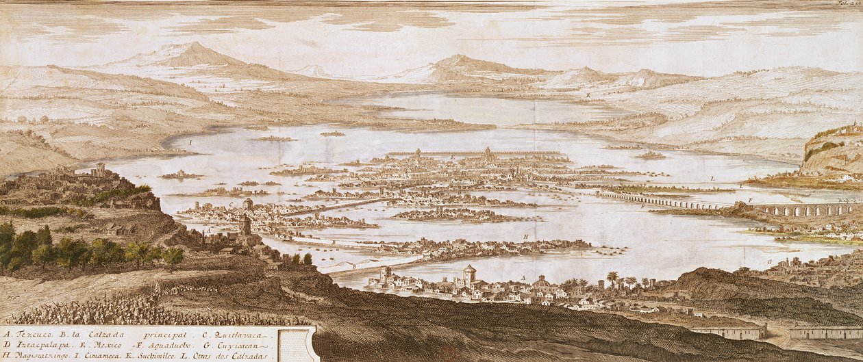 Meksikon kaupunki Alexander von Humboldtin (1769-1859) teoksesta Voyages aux Regions Equinoxales du Nouveau Continent 1810 tekijältä Pierre Antoine Marchais