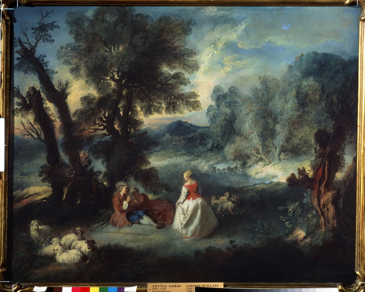 ""Pastoraalinen kohtaus"" Paimenten välinen viettelykohtaus. Pierre Antoine Quillardin (1701-1733) maalaus noin 1730 Pushkin-museo, Moskova tekijältä Pierre Antoine Quillard
