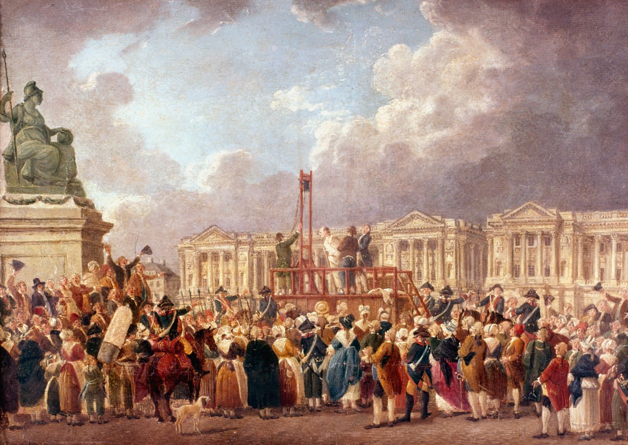 Giljotiinin teloitus Pariisissa Ranskan vallankumouksen aikana, 1790-luku 1793-1807 tekijältä Pierre Antoine de Machy