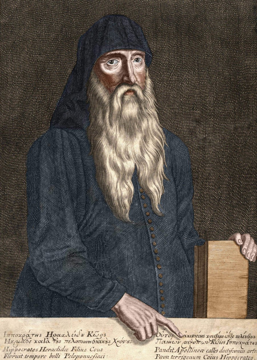 Hippokrates Kos - Hippokrates (kreikaksi Hippokrates) Kreikkalainen lääketiede (460-380 eKr.). kaiverrus Pierre Aubry (1610 - 1686). tekijältä Pierre Aubry