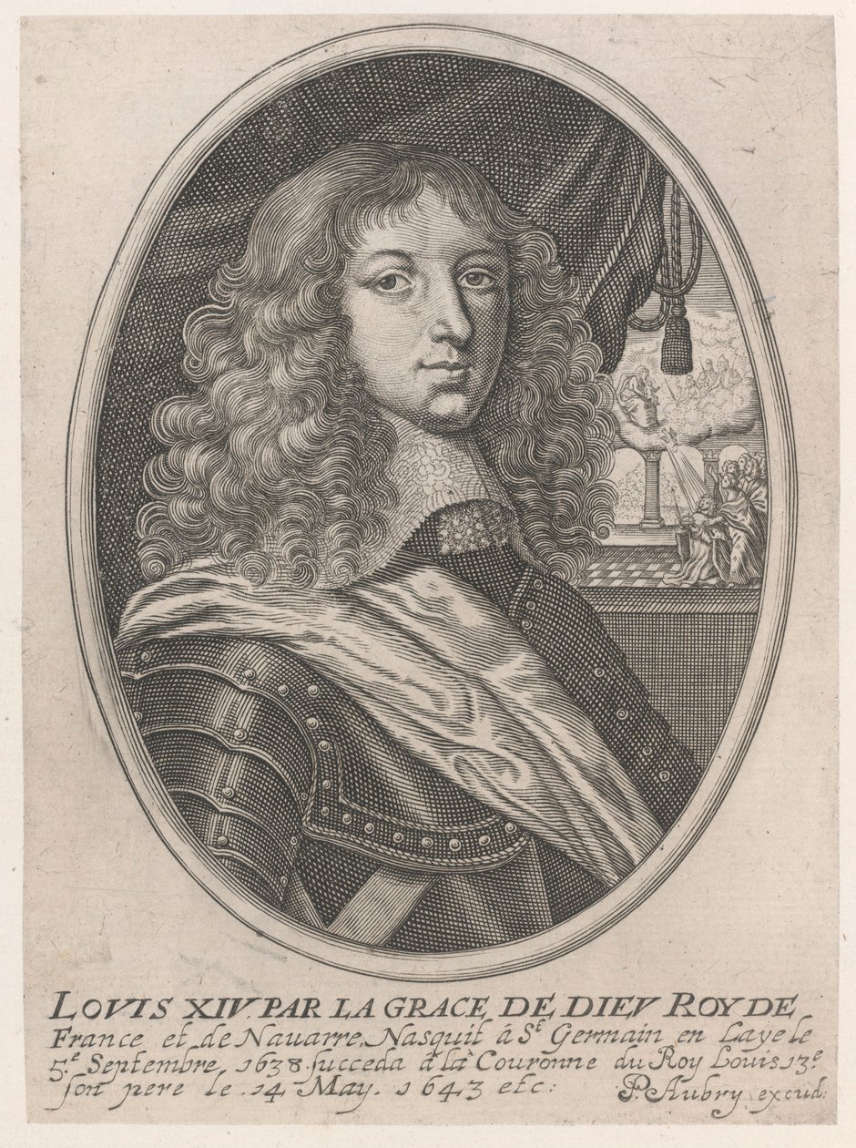 Ludvig XIV:n muotokuva (Louis XIV Jumalan armosta Ranskan ja Navarran Roy) tekijältä Pierre Aubry