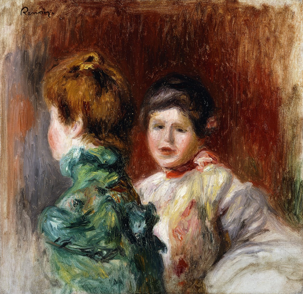 Luonnos kahden naisen päästä; Esquisse, Deux Tetes de Femmes, 1895 tekijältä Pierre Auguste Renoir
