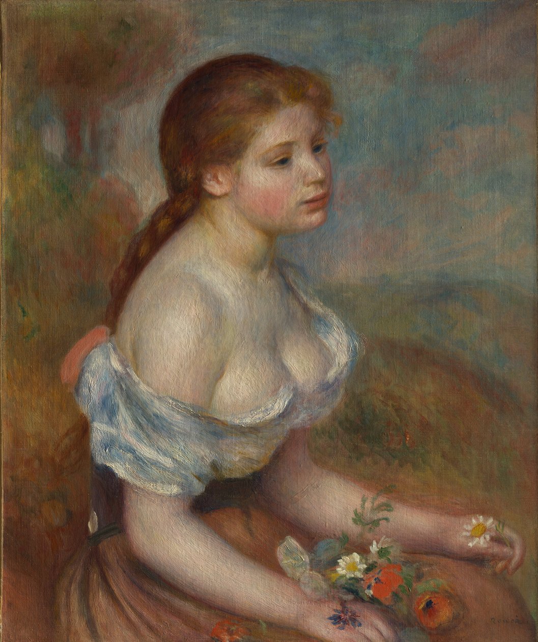 Nuori tyttö päivänkakkarailla, 1889. tekijältä Pierre Auguste Renoir