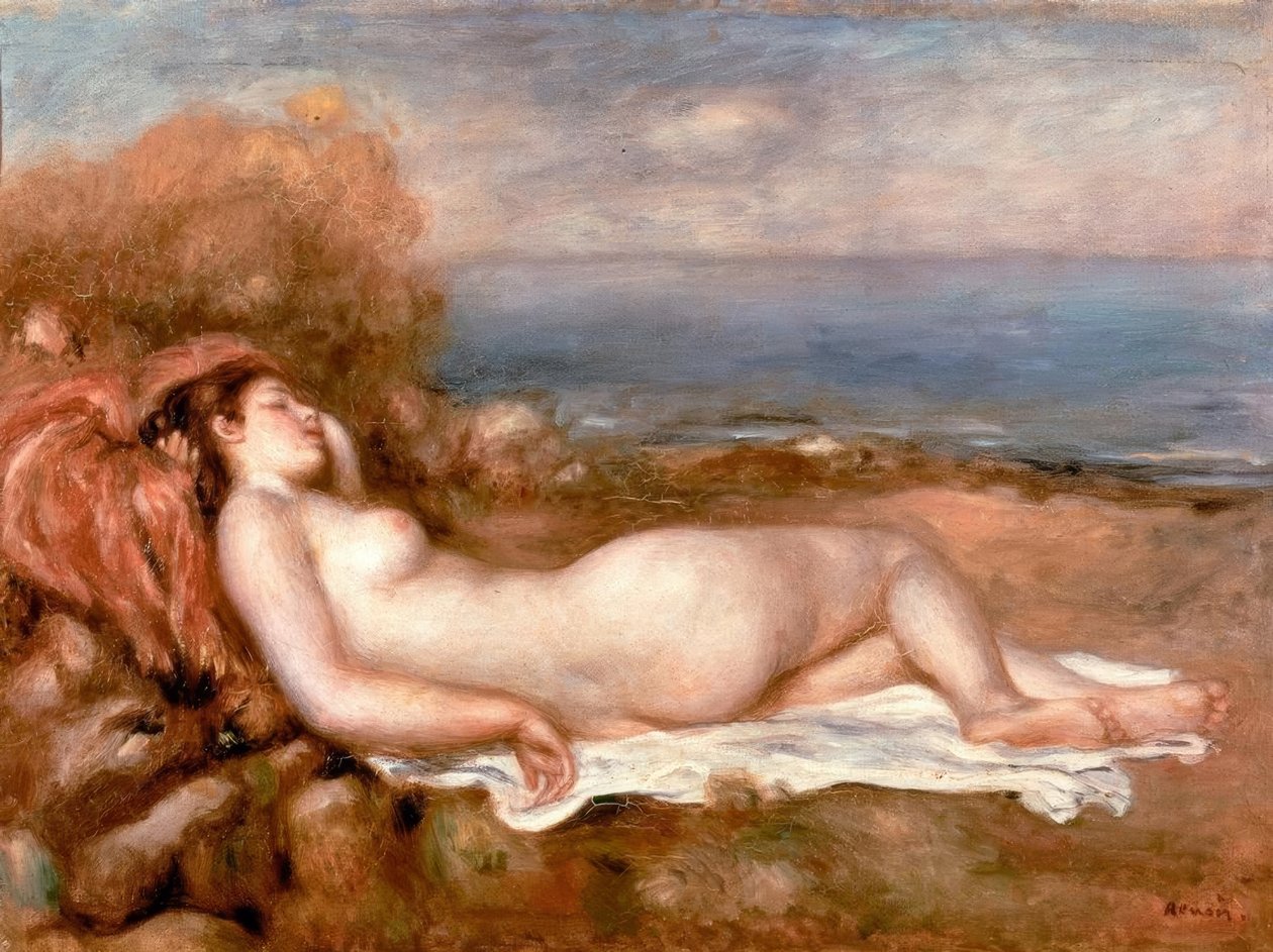 Baigneuse couchee au bord de la mer tekijältä Pierre Auguste Renoir