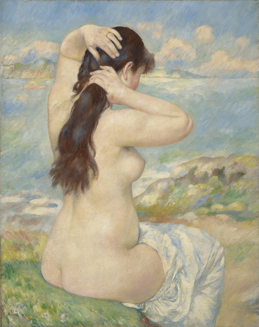 Kylpylä järjestää hiuksiaan, 1885 tekijältä Pierre Auguste Renoir