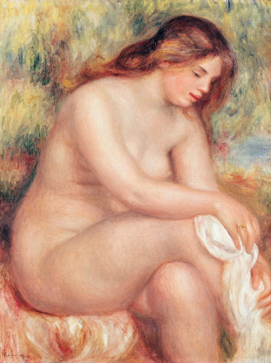 Kylpijä kuivaa itsensä, n. 1910 tekijältä Pierre Auguste Renoir