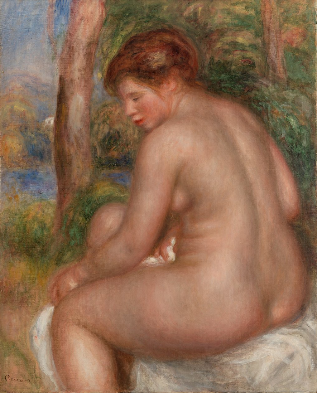 Kylpejä kolmen neljänneksen näkymässä tekijältä Pierre Auguste Renoir