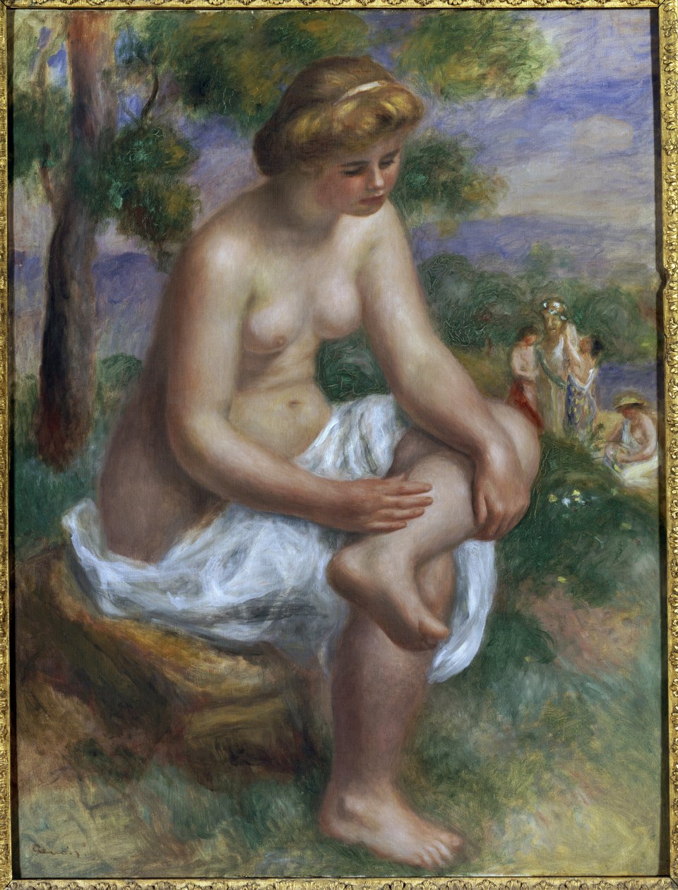Uimari istuu maisemassa nimeltä Eurydice (öljy kankaalle tekijältä Pierre Auguste Renoir