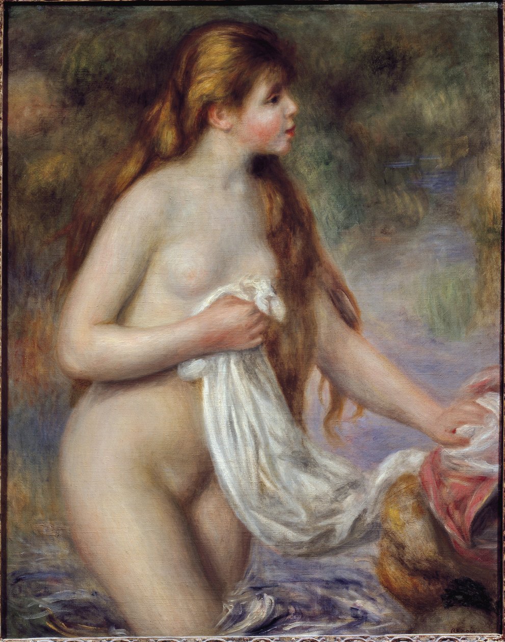 Kylpylä pitkät hiukset (öljy kankaalle, noin 1895) tekijältä Pierre Auguste Renoir