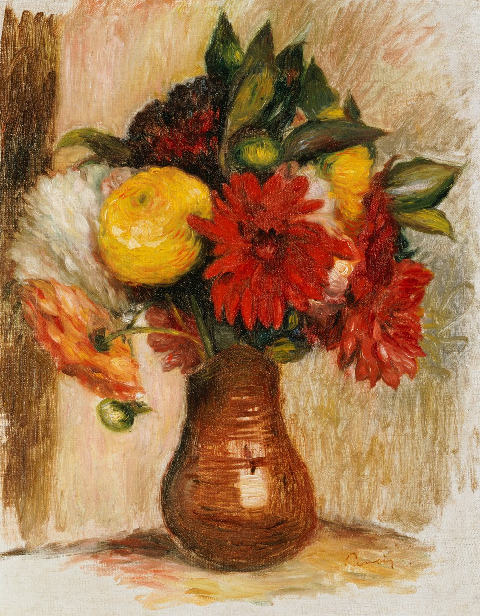 Kukkakimppu kivikannussa tekijältä Pierre Auguste Renoir