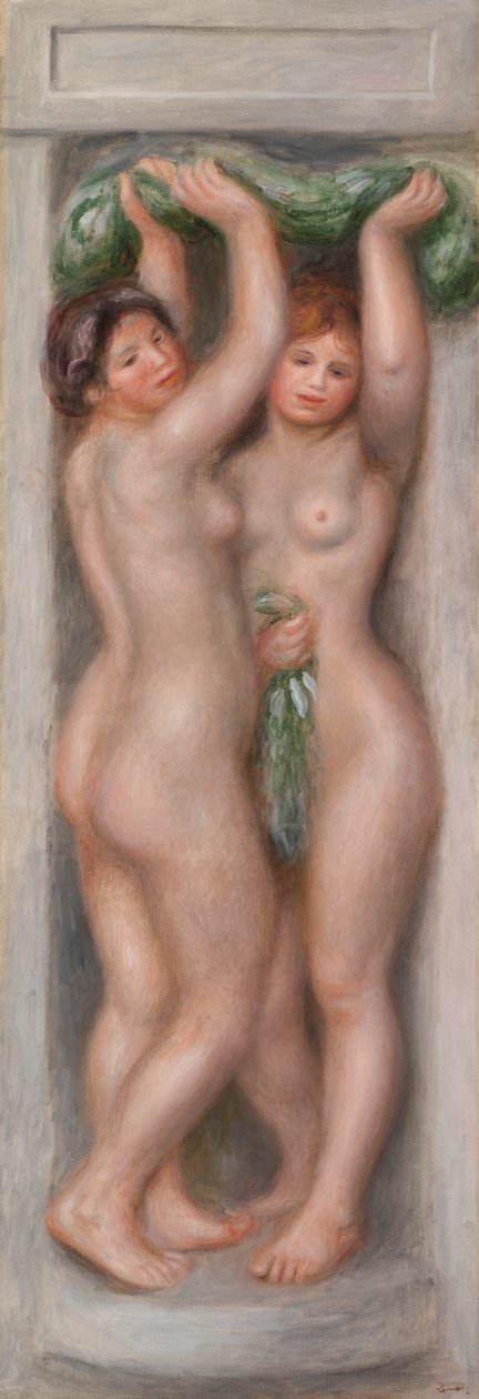 Karyatidit (kariatidit); kutsutaan myös Two Bathers (koristepaneeli) tekijältä Pierre Auguste Renoir
