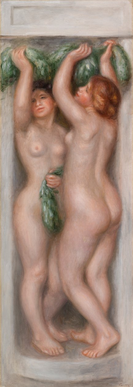 Karyatidit (kariatidit); kutsutaan myös Two Bathers (koristepaneeli) tekijältä Pierre Auguste Renoir