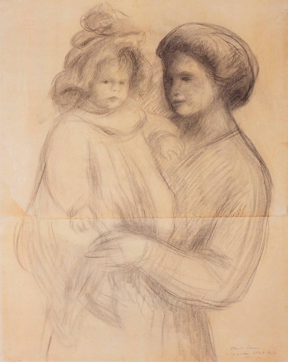 Claude Renoir sairaanhoitajansa Renee Jolivetin käsissä; Claude Renoir sairaanhoitajansa Renee Jolivet sylissä, 1903 tekijältä Pierre Auguste Renoir