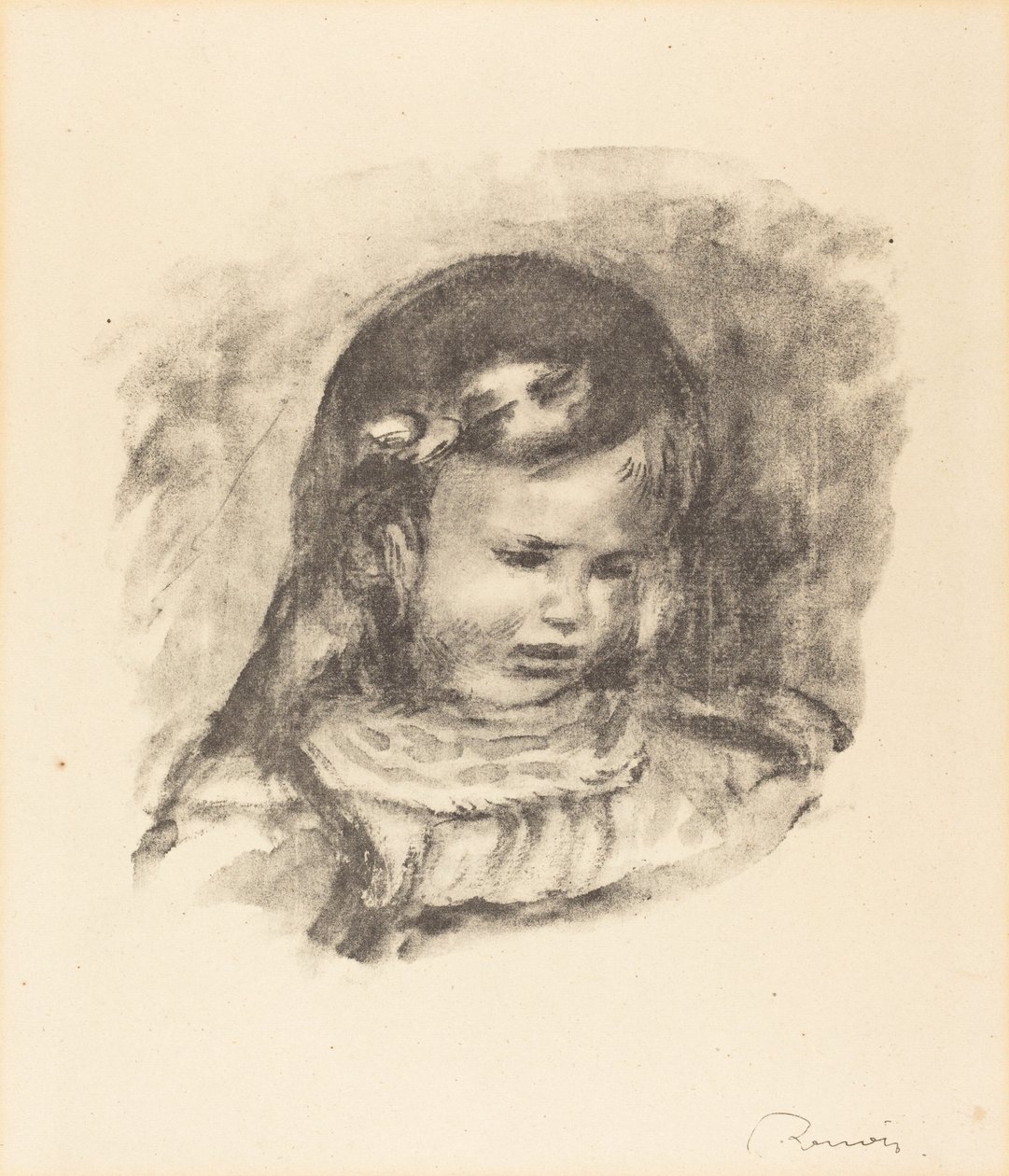 Claude Renoir, alaslaskettu pää, 1900-luku. tekijältä Pierre Auguste Renoir