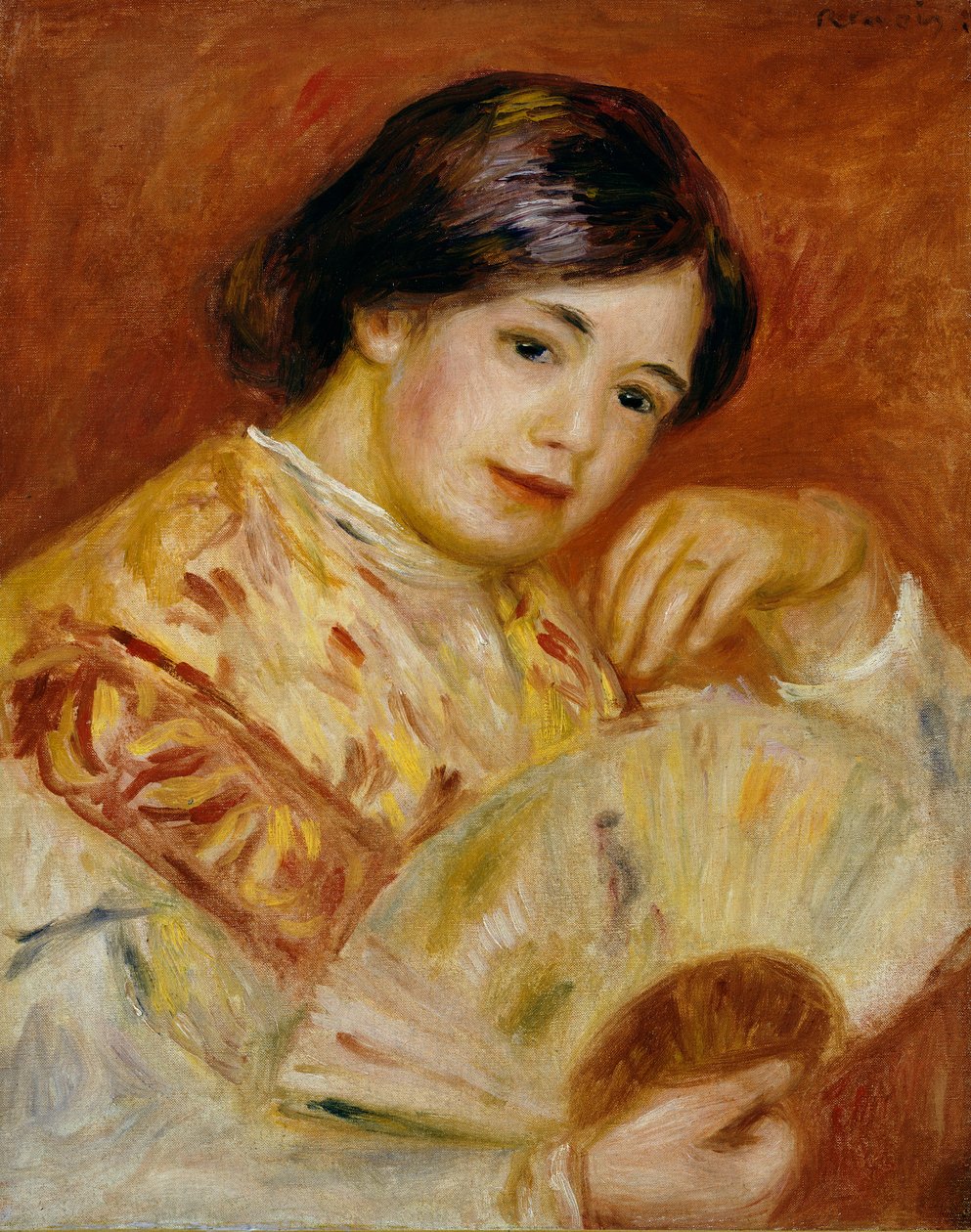 Coco japanilaisella tuulettimella, n. 1906 tekijältä Pierre Auguste Renoir