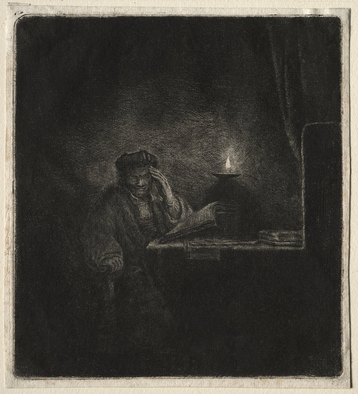 Kopio opiskelijasta pöydässä kynttilänvalossa tekijältä Pierre Auguste Renoir