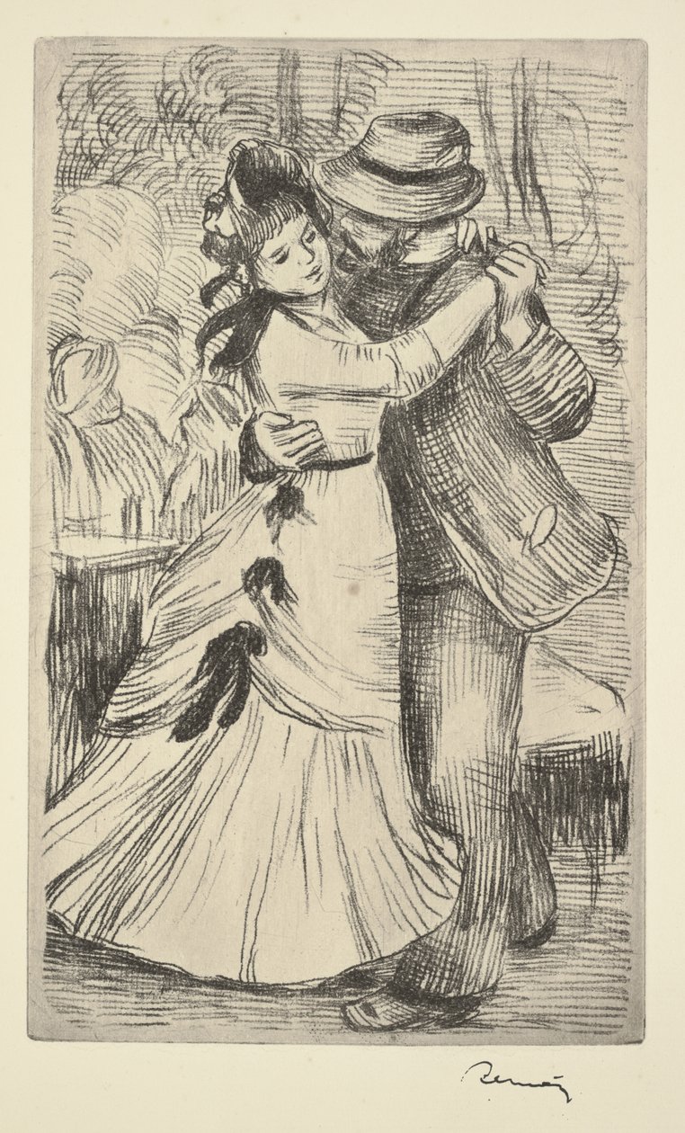 Tanssi maaseudulla, n. 1890 (pehmeän maan etsaus) tekijältä Pierre Auguste Renoir