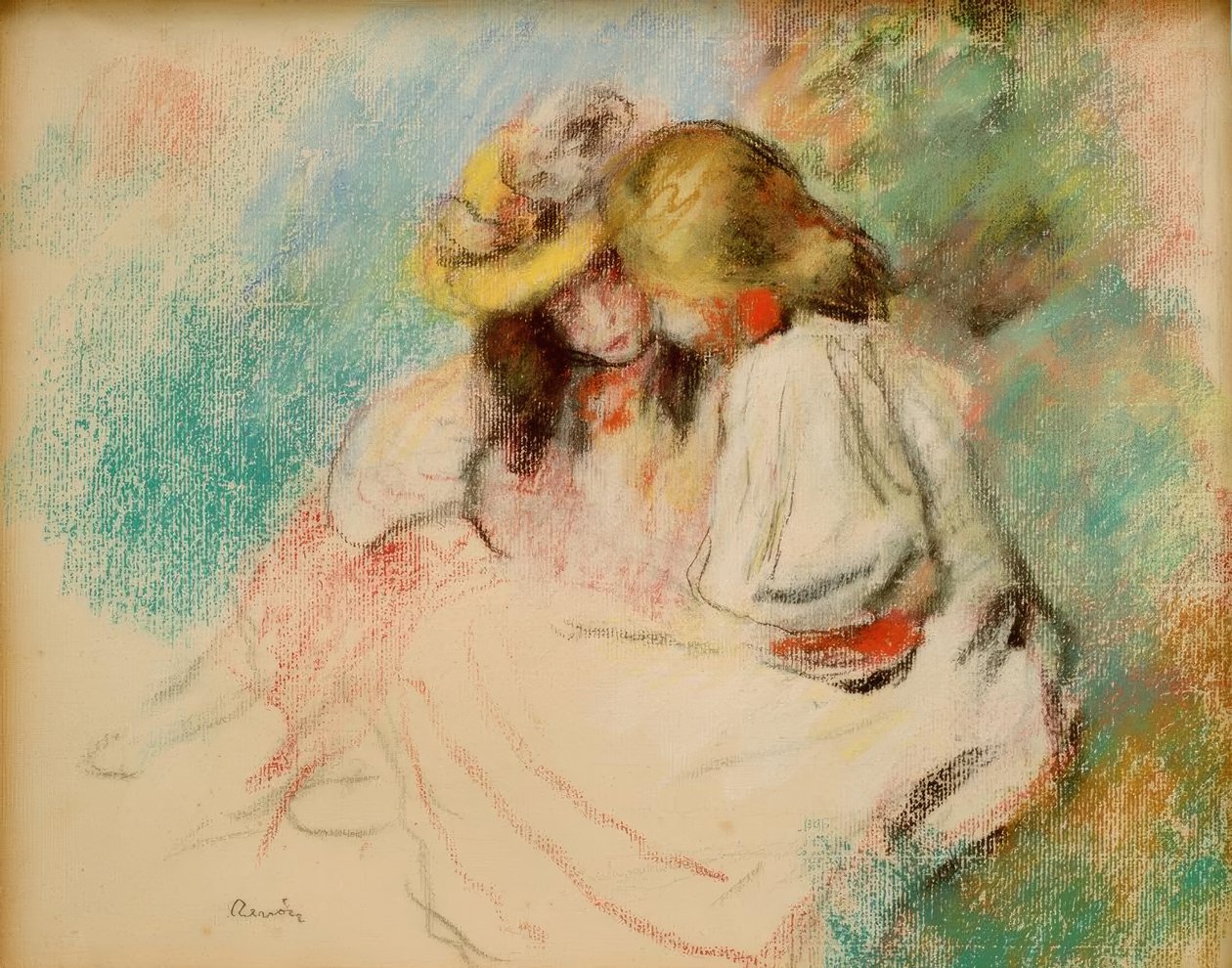 Kaksi pientä tyttöä lukemassa tekijältä Pierre Auguste Renoir