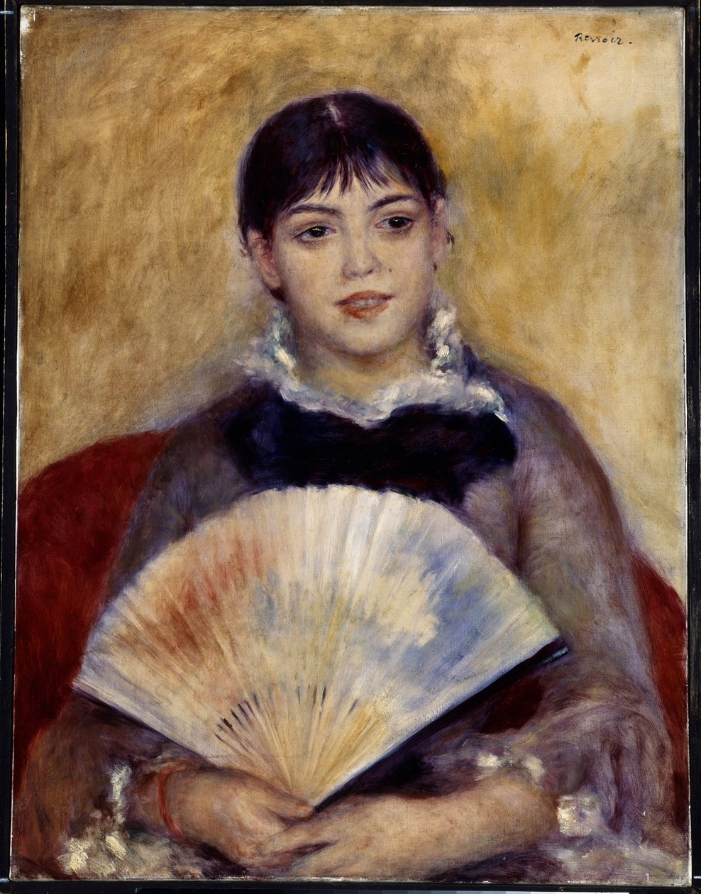 Tyttö tuulettimella (Alphonsine Fournaise). Pierre Auguste Renoirin (1841-1919) maalaus tekijältä Pierre Auguste Renoir