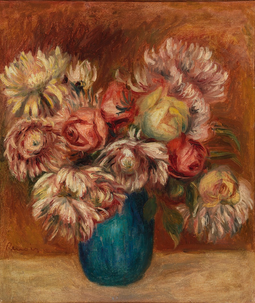 Kukat vihreässä maljakossa tekijältä Pierre Auguste Renoir