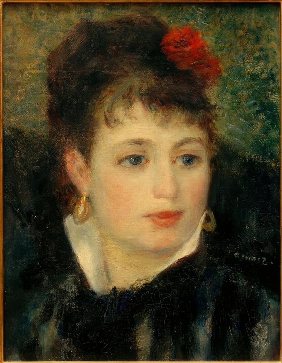 Nainen ruusun kanssa tekijältä Pierre Auguste Renoir