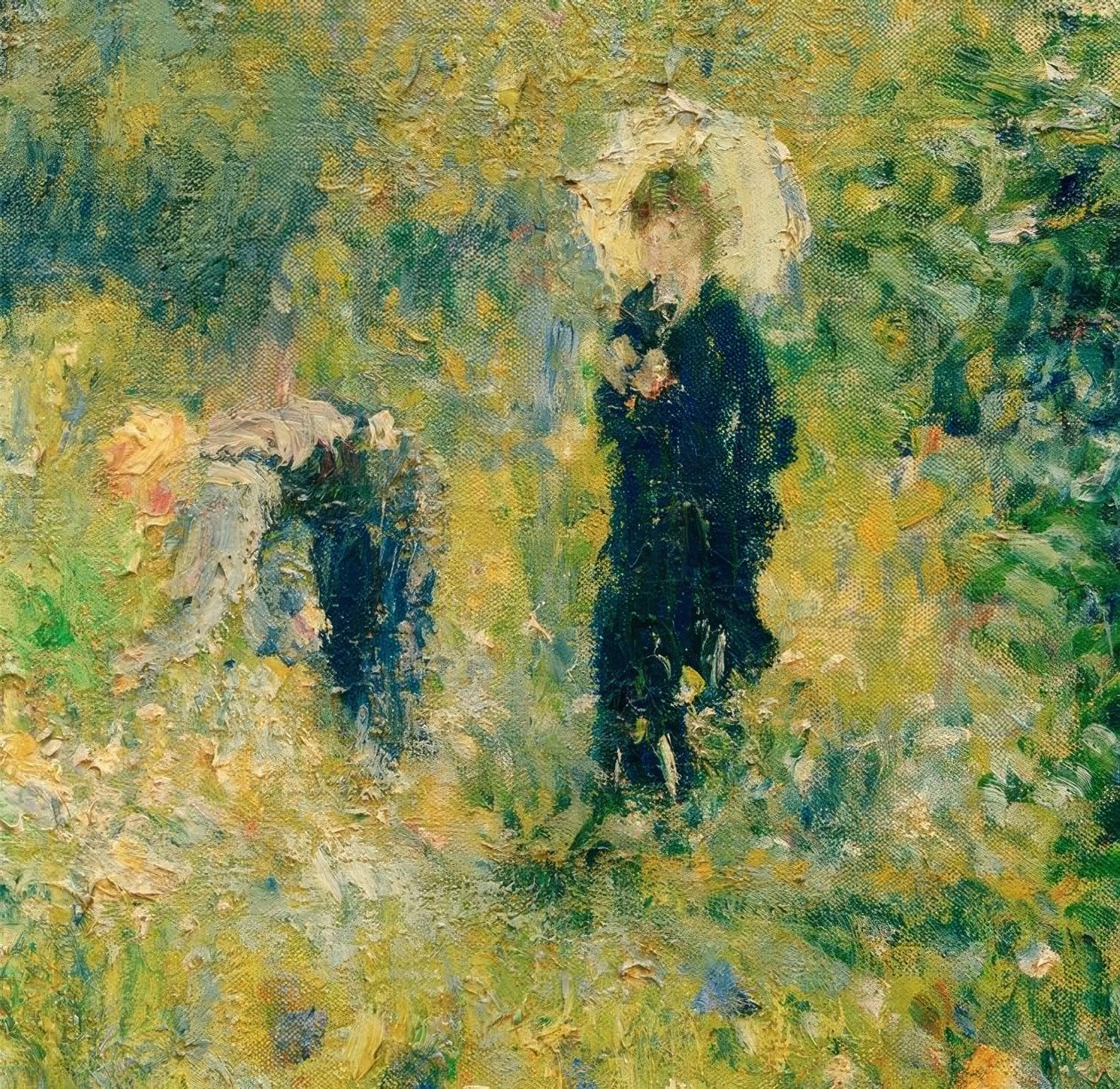 Nainen aurinkovarjon kanssa puutarhassa tekijältä Pierre Auguste Renoir