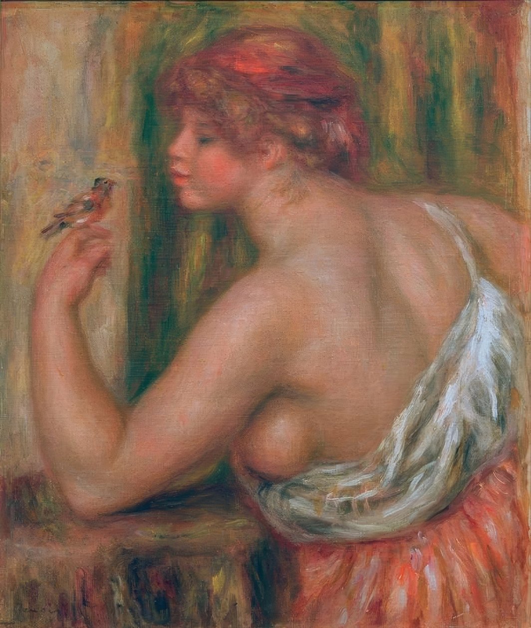 Nainen pienen linnun kanssa tekijältä Pierre Auguste Renoir