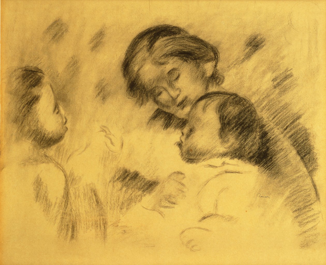 Gabrielle Renard Jean Renoirin ja pienen tytön kanssa, n. 1895-1896 (musta liitu aluksella) tekijältä Pierre Auguste Renoir
