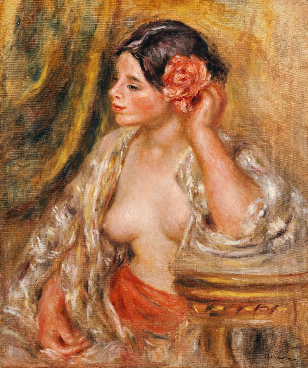 Gabriellella on hiustyylinsä vuodelta 1910 tekijältä Pierre Auguste Renoir