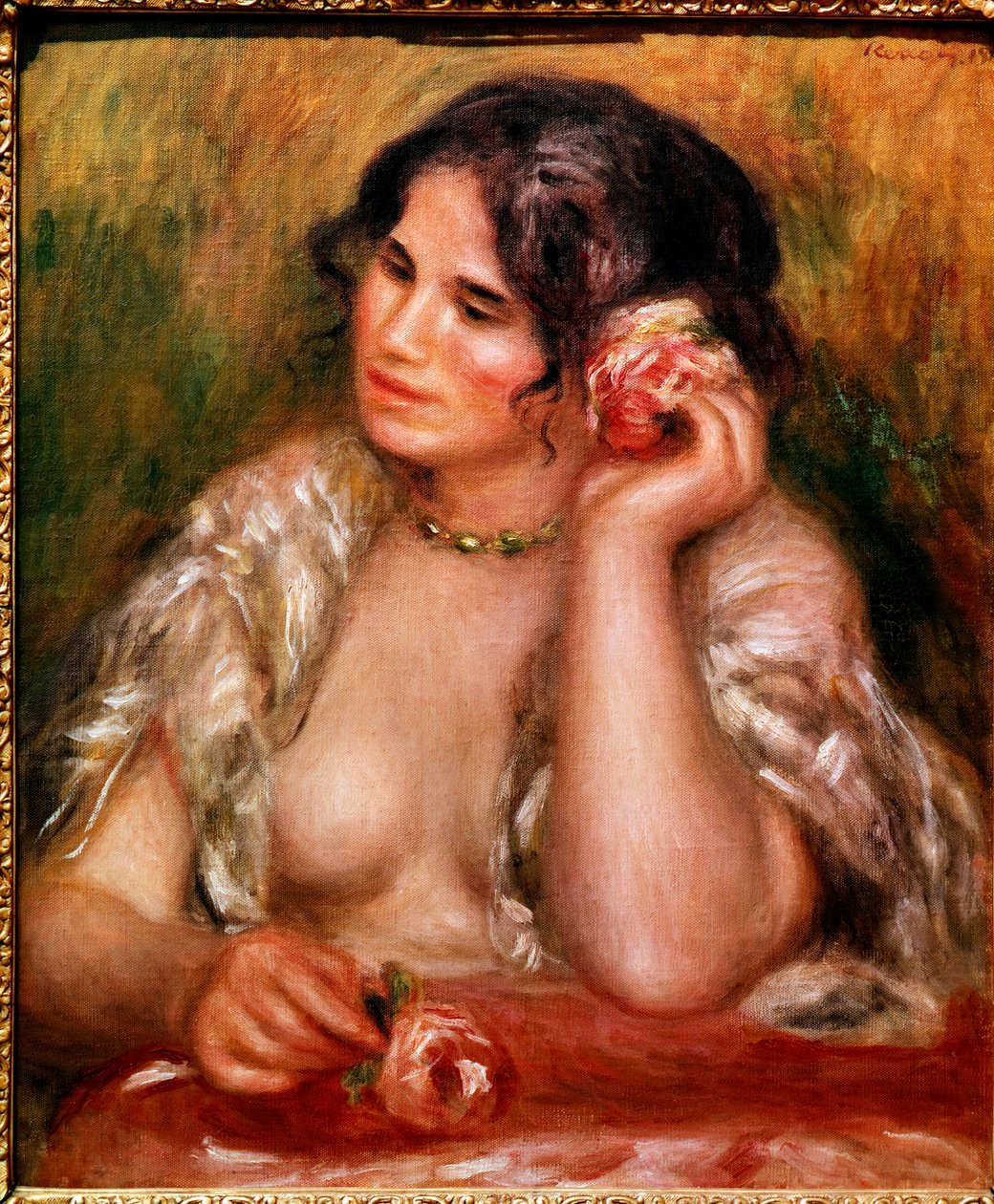 Gabriellella on ruusu (öljy kankaalle tekijältä Pierre Auguste Renoir