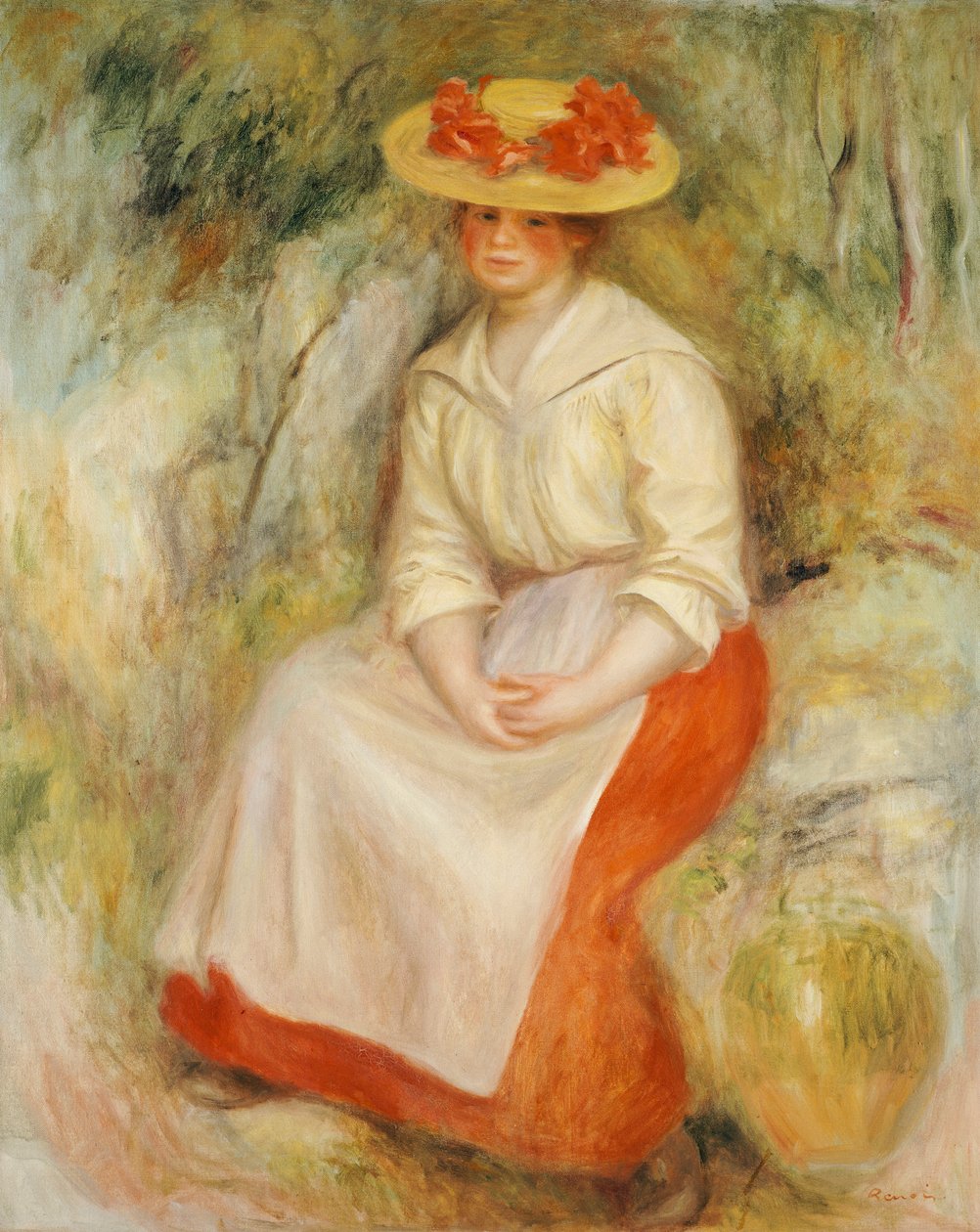 Gabrielle olkihatussa, 1900 tekijältä Pierre Auguste Renoir